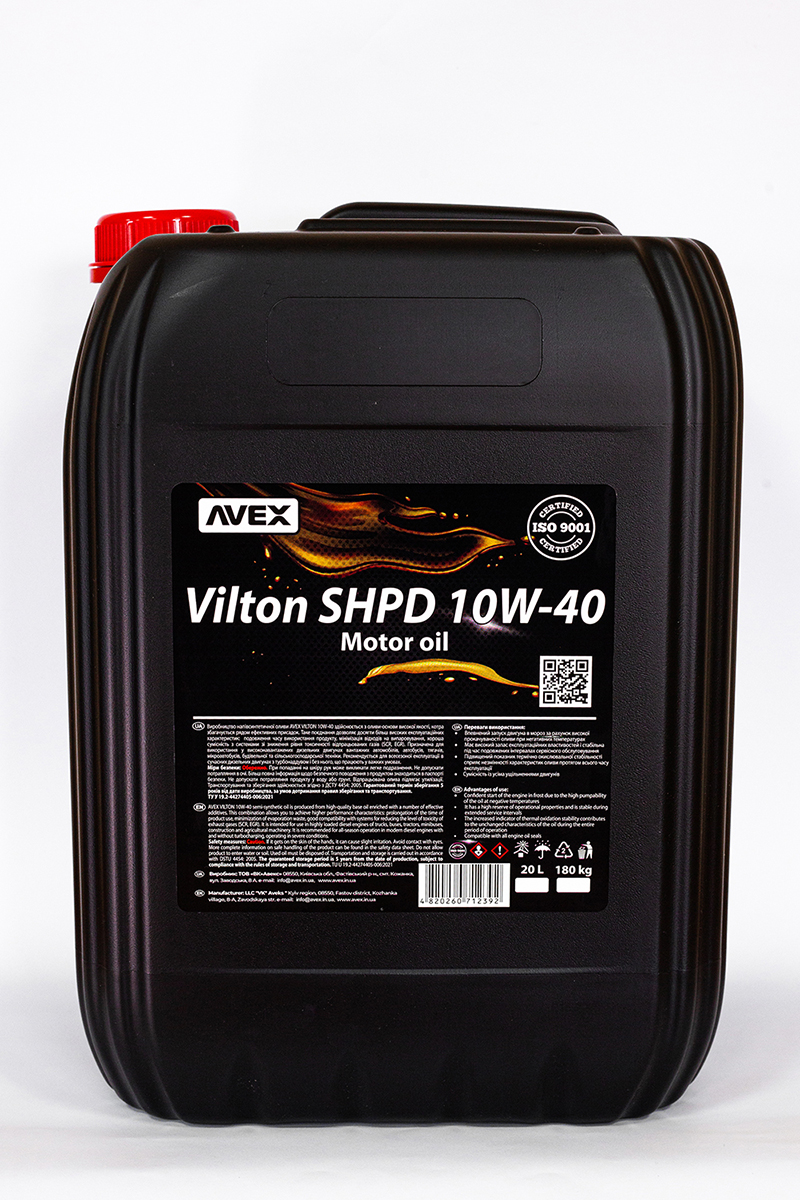 Олива моторна AVEX VILTON SHPD 10W-40 S Synth, API CI-4/SL, 20л